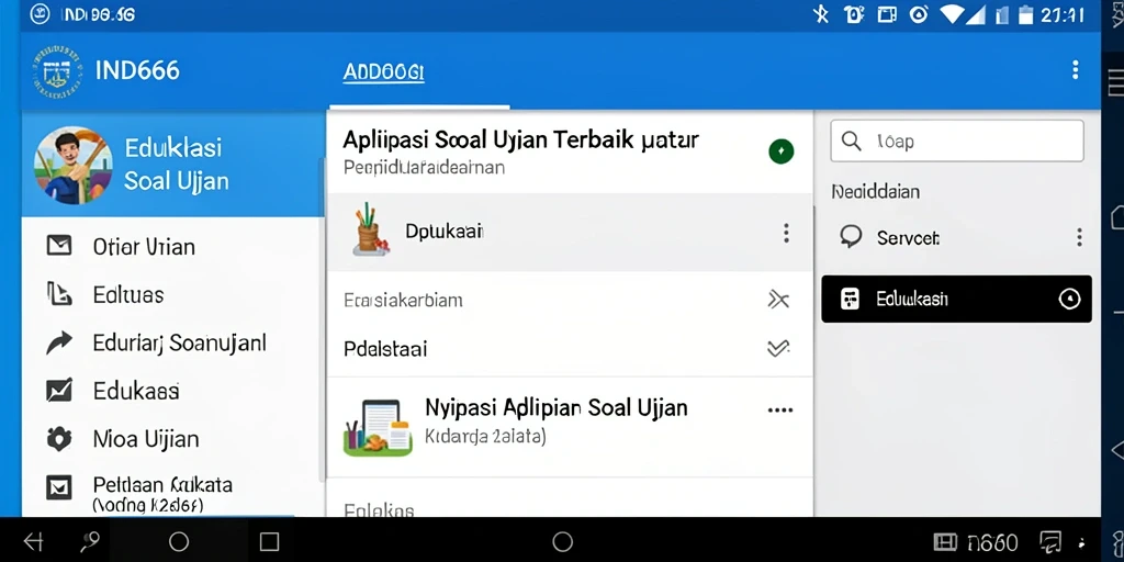Tampilan antarmuka aplikasi Soal Ujian IND666 yang interaktif dan menarik.