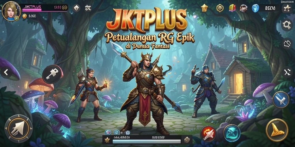 Screenshot antarmuka JKTPLUS menampilkan pertarungan RPG yang mendebarkan.