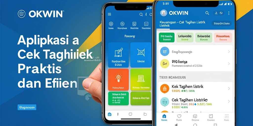 Tampilan antarmuka utama aplikasi OKWIN untuk pengecekan tagihan listrik.
